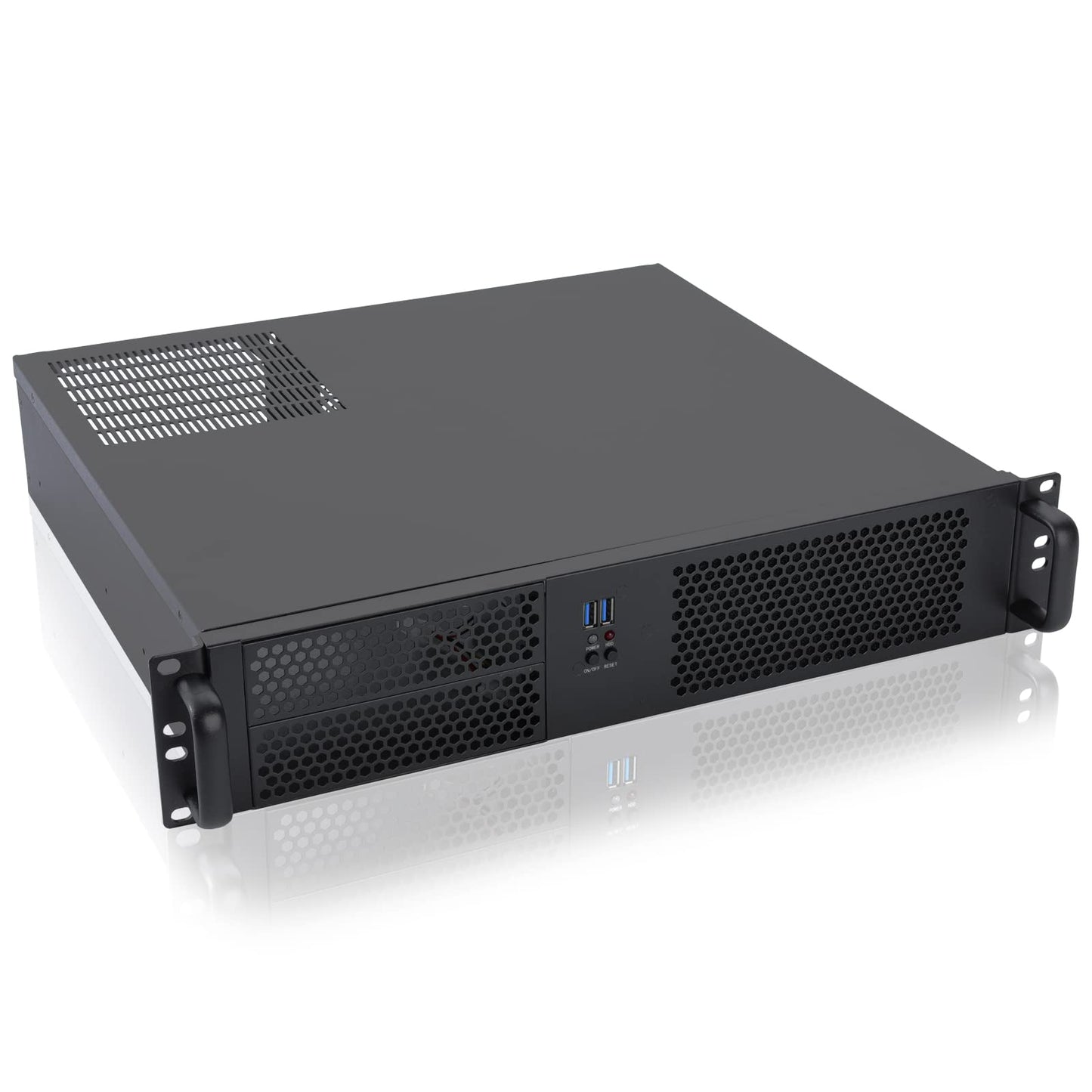 RackChoice 2U Server case Micro ATX Compact Rackmount 2 x 5.25 Chassis Support ATX PS2 PSU with 120mm Fan on top, USB3.0 with 2.0 Adapter