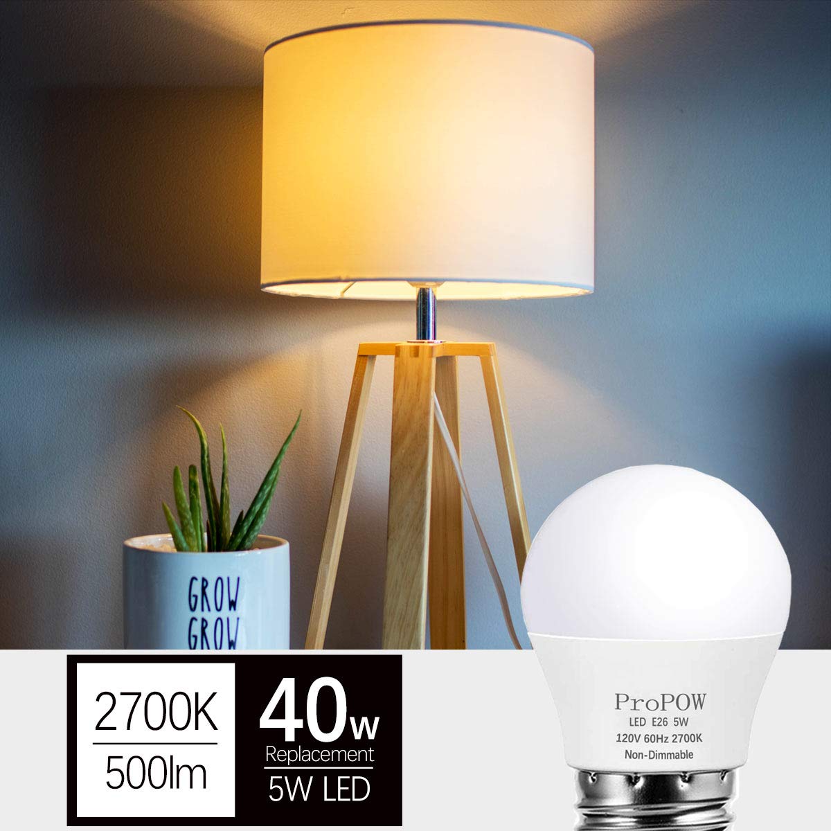 ProPOW A15 LED Bulb 40 Watt Equivalent, 5W LED Light Bulbs, Soft White 2700K Energy Saving Low Watt Light Bulbs,E26 Base Bulb for Home Bedroom(4 Pack)