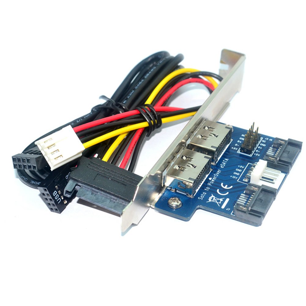 JIUWU Desktop Computer Dual Port SATA to Power eSATA eSATAp 9Pin to USB 2.0 Converter Expansion Rear Bracket Card