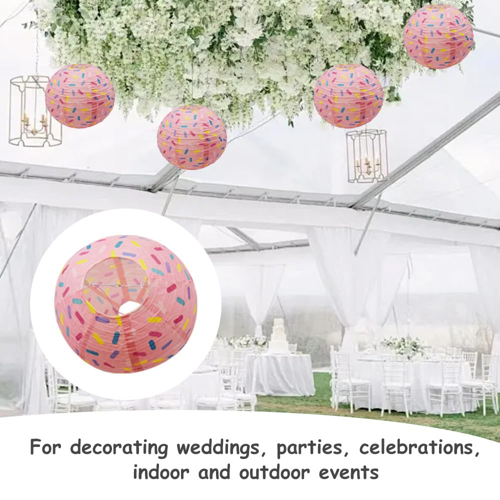 Hocansen 3 PCS Paper Lanterns Donut Decorations 25cm/8in Hanging Papers Lantern Party Decorations DIY Hanging Lamp Foldable Round Paper Ice Cream