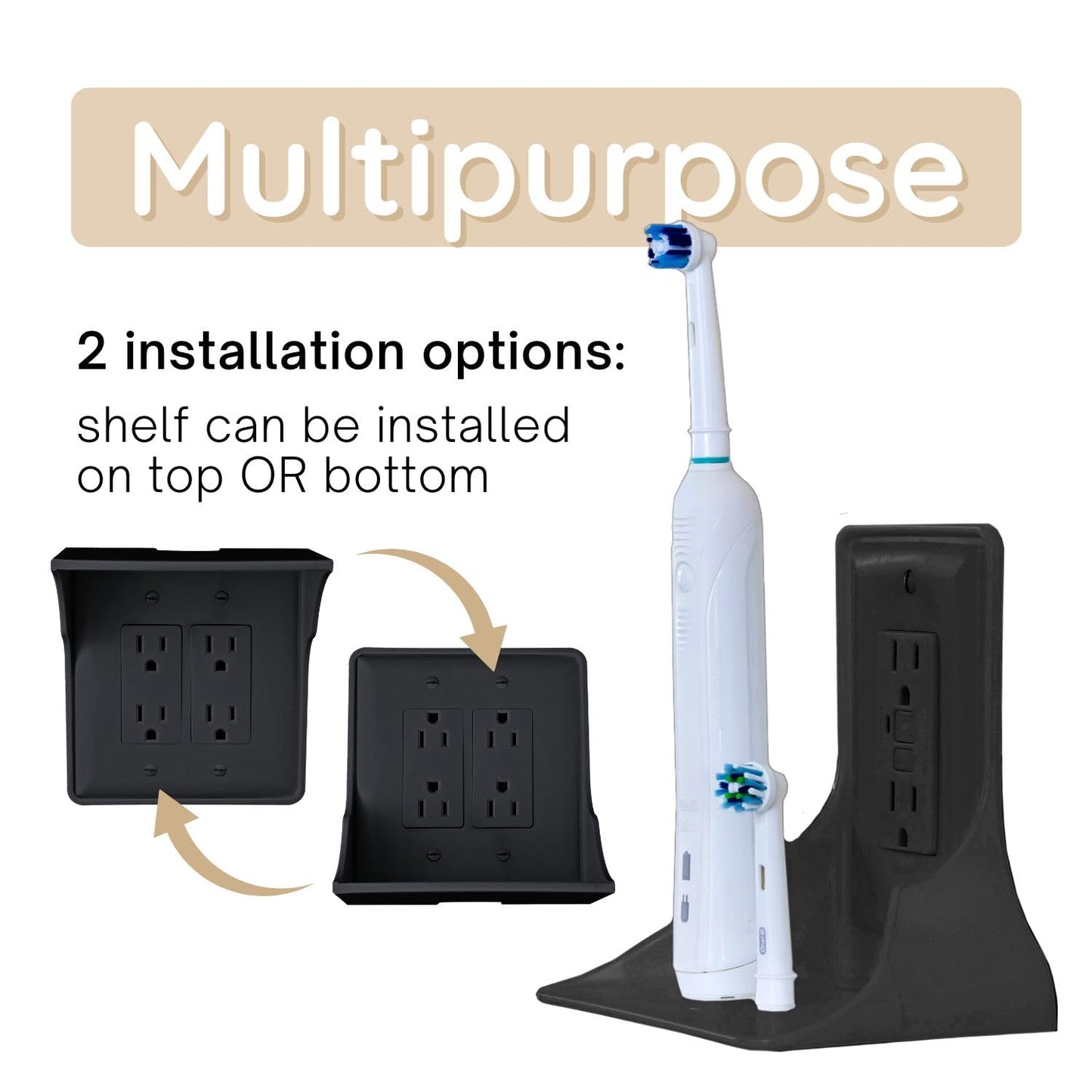 Storage Theory Power Perch Double Wall Outlet Shelf - Declutter & Reclaim Bathroom Counter Space - Alexa Stand, Apple Homepod Shelf, Toothbrush