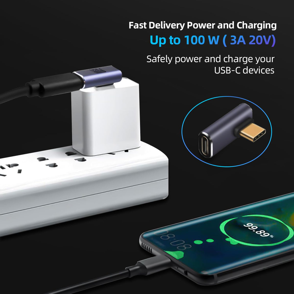 USB C Right Angle Adapter 100W PD, USB4 Type C Adapter 40Gbps, 90 Degree USB C Right Angle Adapter Support 8K 60Hz Video with LED Light for ipad…