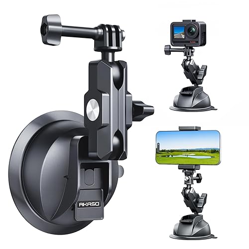 AKASO Suction Cup Car Mount with Phone Holder for GoPro Hero 13 12 11 10 9, Insta360 X5 X4 X3, DJI Action, Osmo 360, 360, EK7000/EK7000 Pro, Brave 4/4