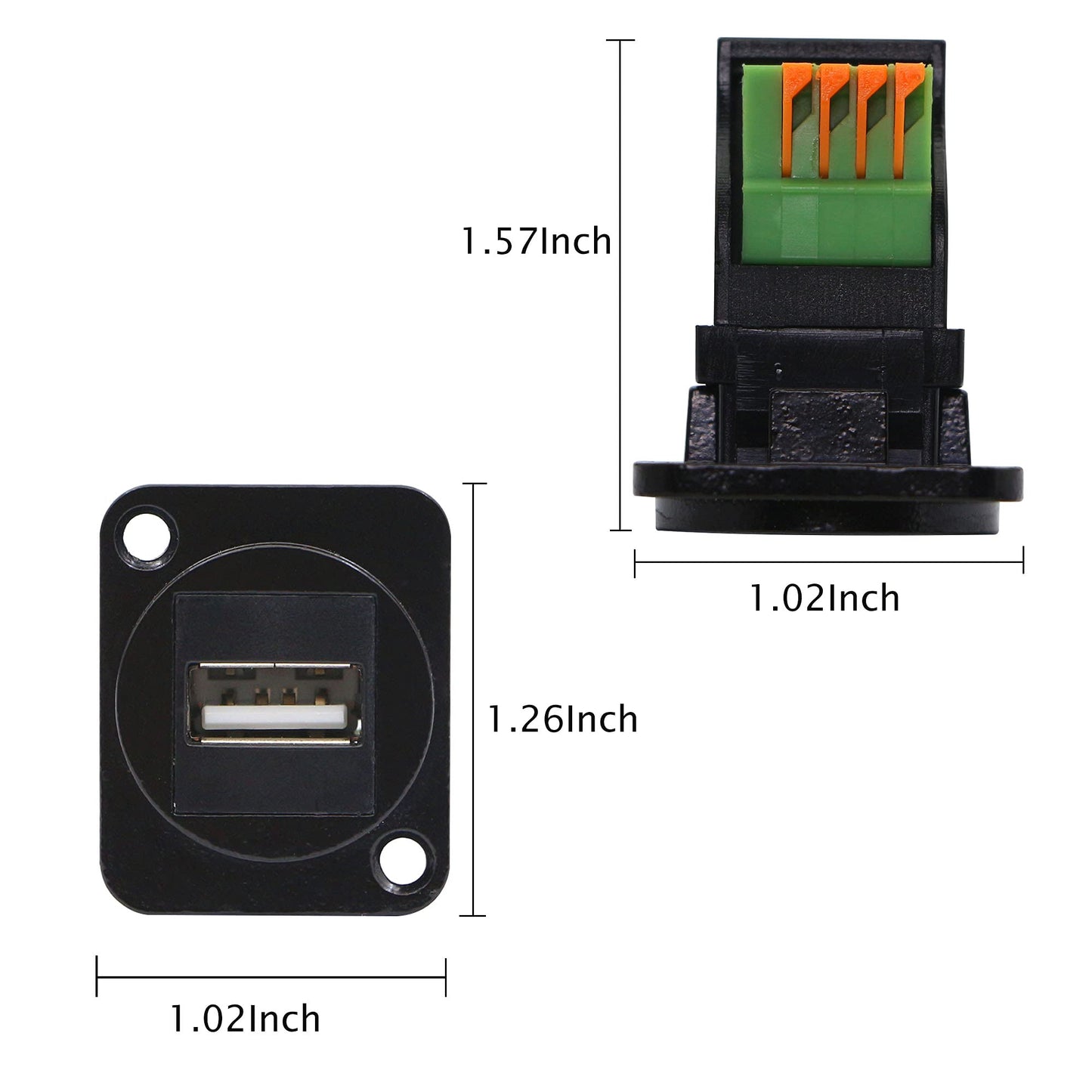 QIANRENON USB2.0 Panel Mount Terminal Block Connector Panel Mount USB 2.0 Type A Female to 4-pin Solderless Connector Push-Type Socket