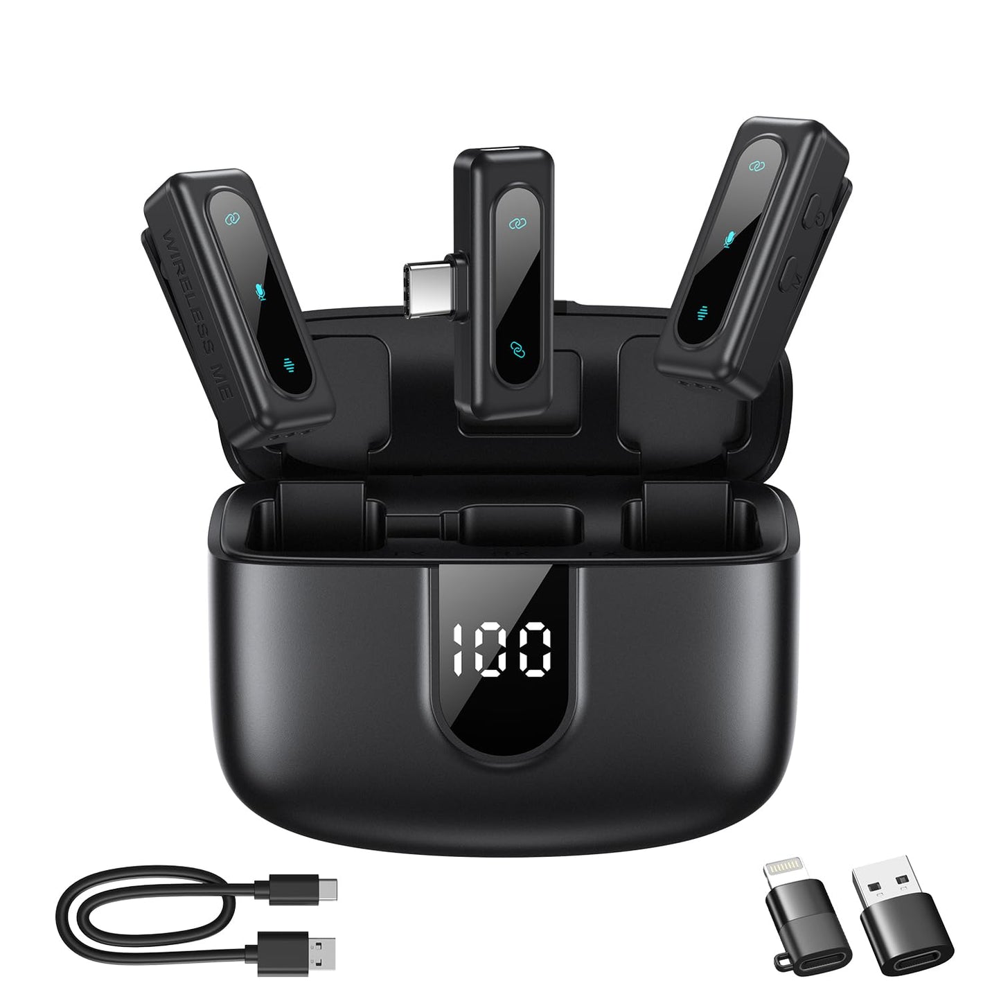 Wireless Lavalier Microphone for iPhone, Android & Laptops, Noise Cancellation, Auto Pairing, 24H Battery Life with Charging Case, USB C Mini