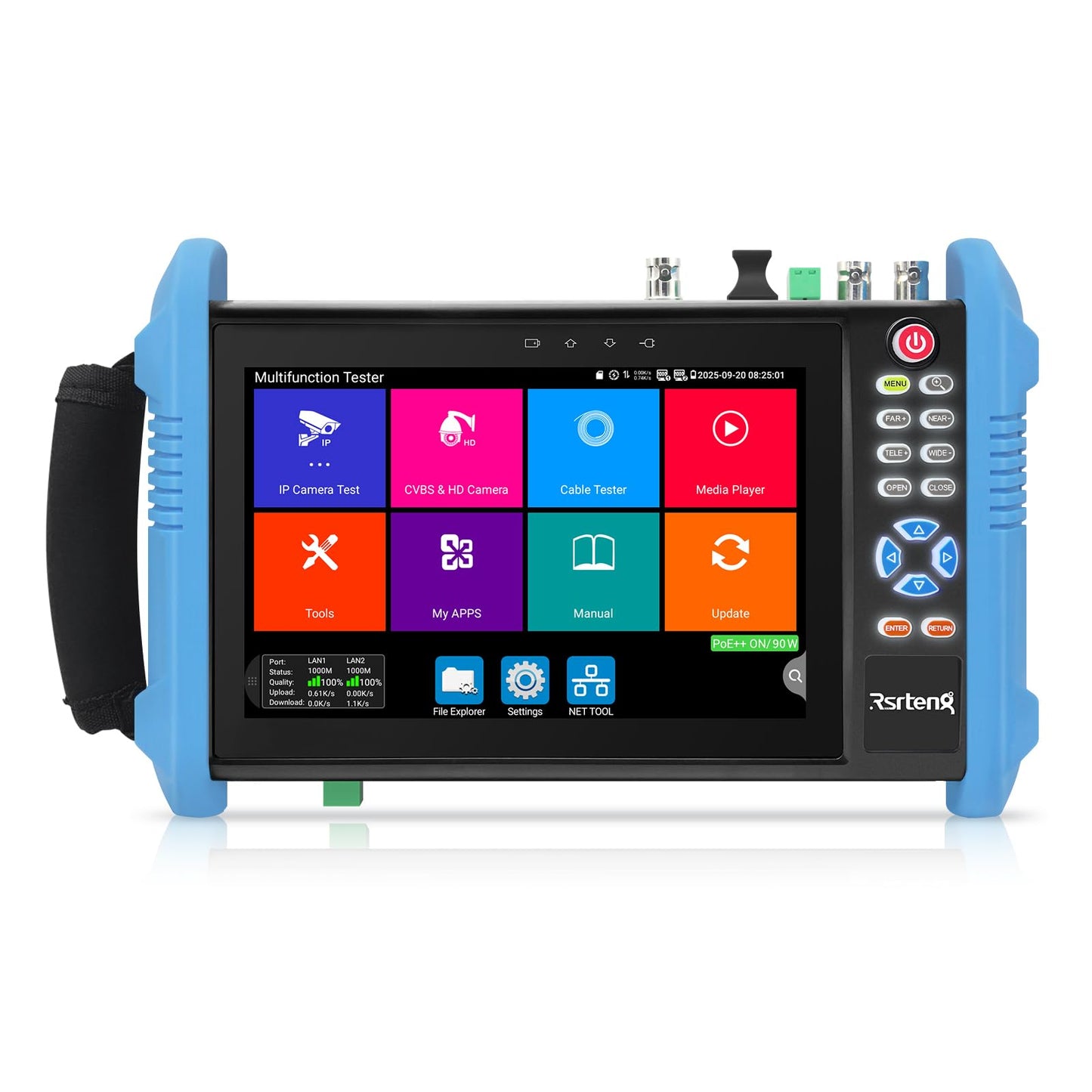 Rsrteng CCTV Camera Tester, 8K 32MP IP Camera Tester with POE++ Max 90W 8MP CVI TVI AHD SDI CVBS Camera Tester 7inch IPS Touch Screen CCTV Tester