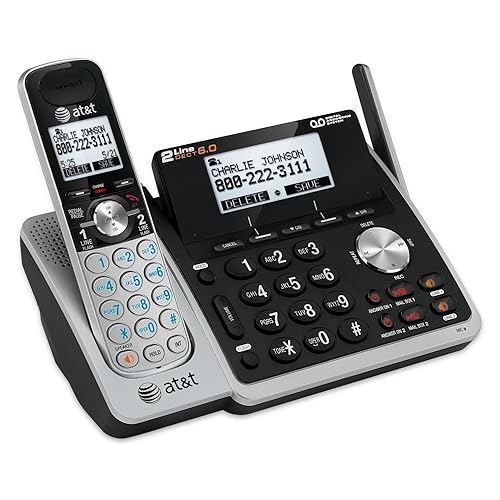 AT&T TL88102 DECT 6.0 2-Line Expandable Cordless Phone with Answering System and Dual Caller ID/Call Waiting, 1 Handset, Silver/Black