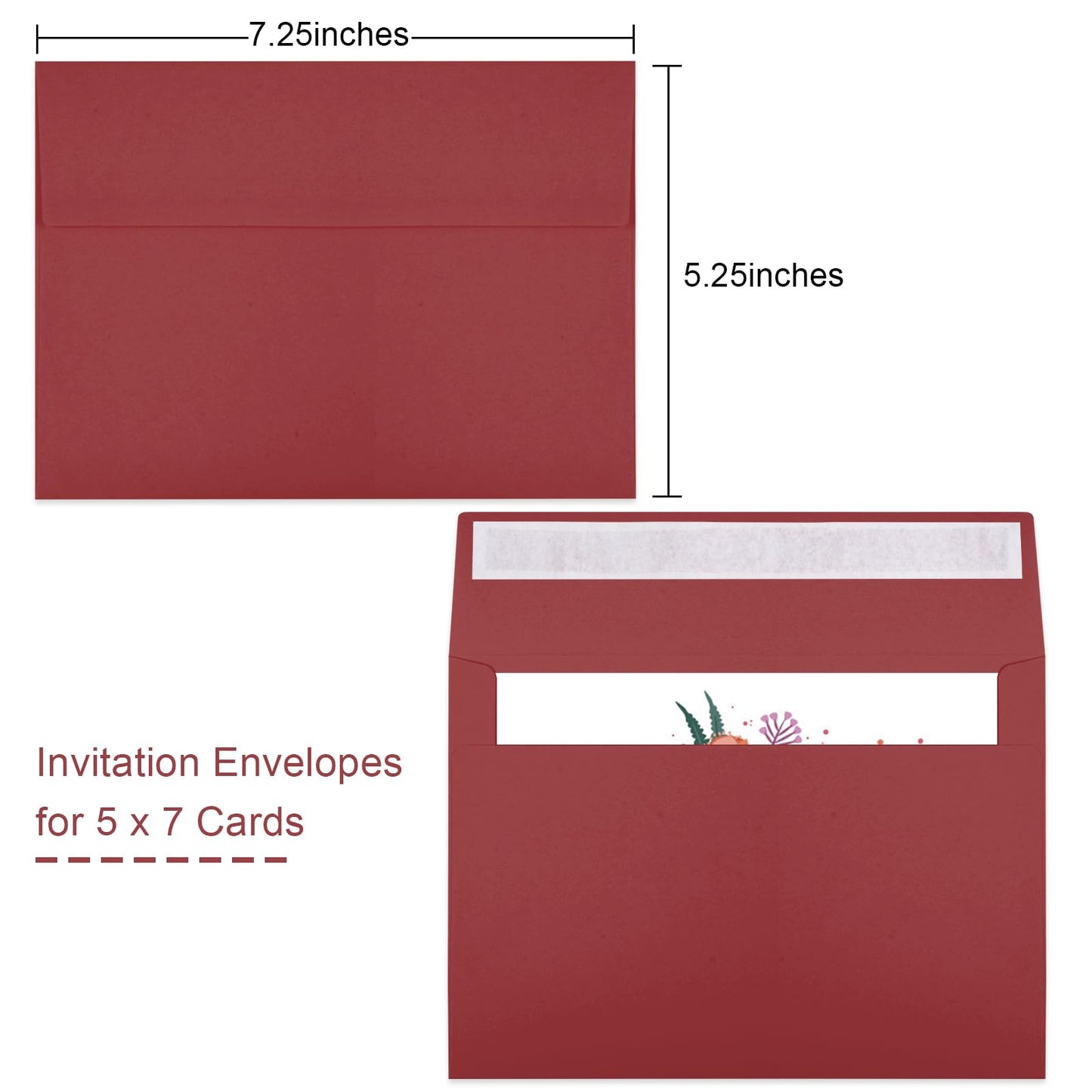 50 Packs Wine Red 5x7 Envelopes 5x7, Deep Red Color A7 Envelopes, Burgundy Invitations, Photos, Greeting Cards, Mailing