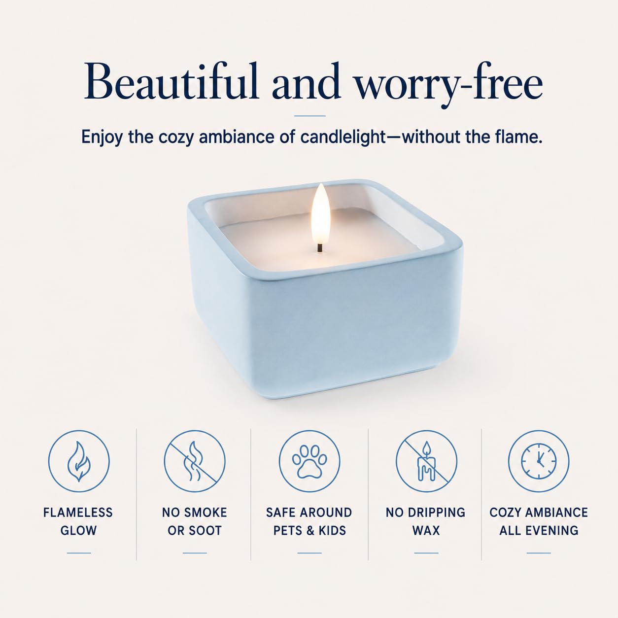 Flameless Candle - Square LED Candle with Real Wax in a Cement Base | Battery Operated, 500+ Hours | Housewarming Gift, Home Décor, Bathroom, Coffee