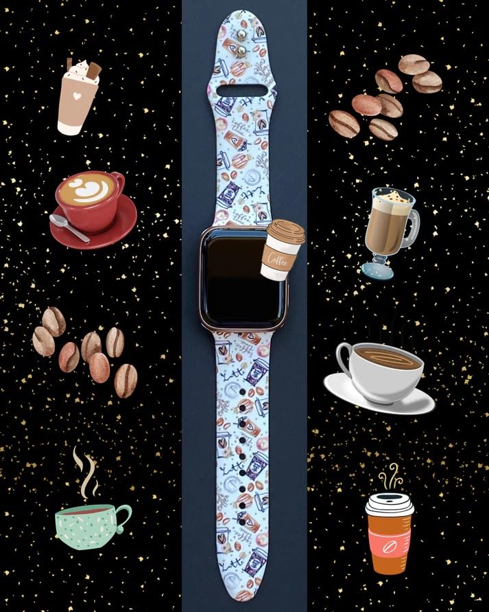 Lux Bands Smart Watch Bands for Women, Coffee Printed Silicone Watch Band, (38-41mm Small/Medium) Ladies Watch Strap Compatible with Smartwatches