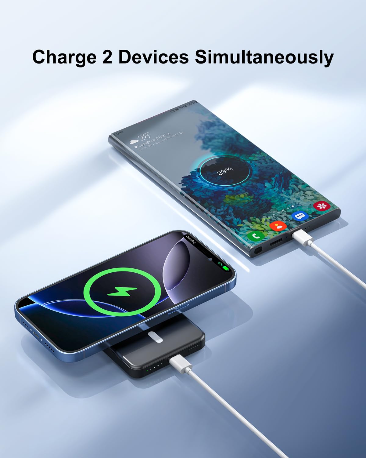 Szfakuer 5000mAh Magnetic Portable Charger, Ultra Slim Magnetic Power Bank with USB-C Cable Compatible with iPhone 17/16/15/14/13/12 Series