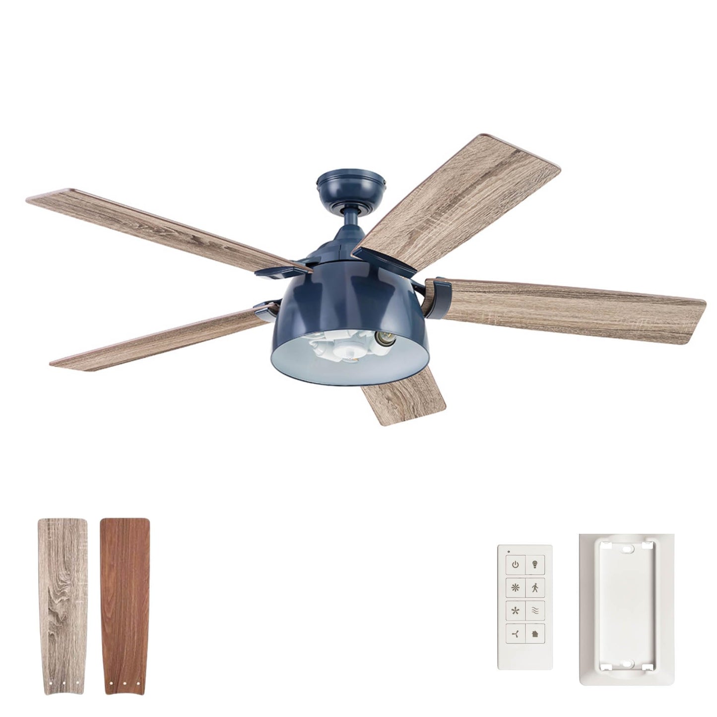 Prominence Home Octavia, 52 Inch Industrial Style LED Ceiling Fan with Light, Remote Control, Dual Mounting Options, 5 Dual Finish Blades, Reversible