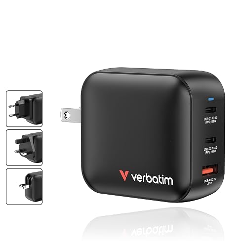 Verbatim Mini GaN Wall Charger 100W 3 Port 2X USB-C Ports PD 3.0 (PPS) up to 100W 1x USB-A Port QC 3.0 up to 30W