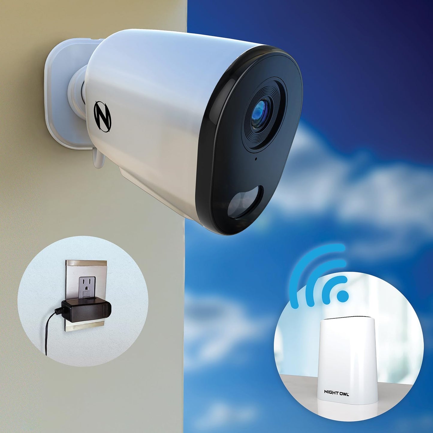 Night Owl 8 Channel Wi-Fi Video Home Security Hub with (4) Plug-in Wi-Fi 4K HD Indoor/Outdoor Spotlight Cameras with 2-Way Audio and 64GB microSD Card