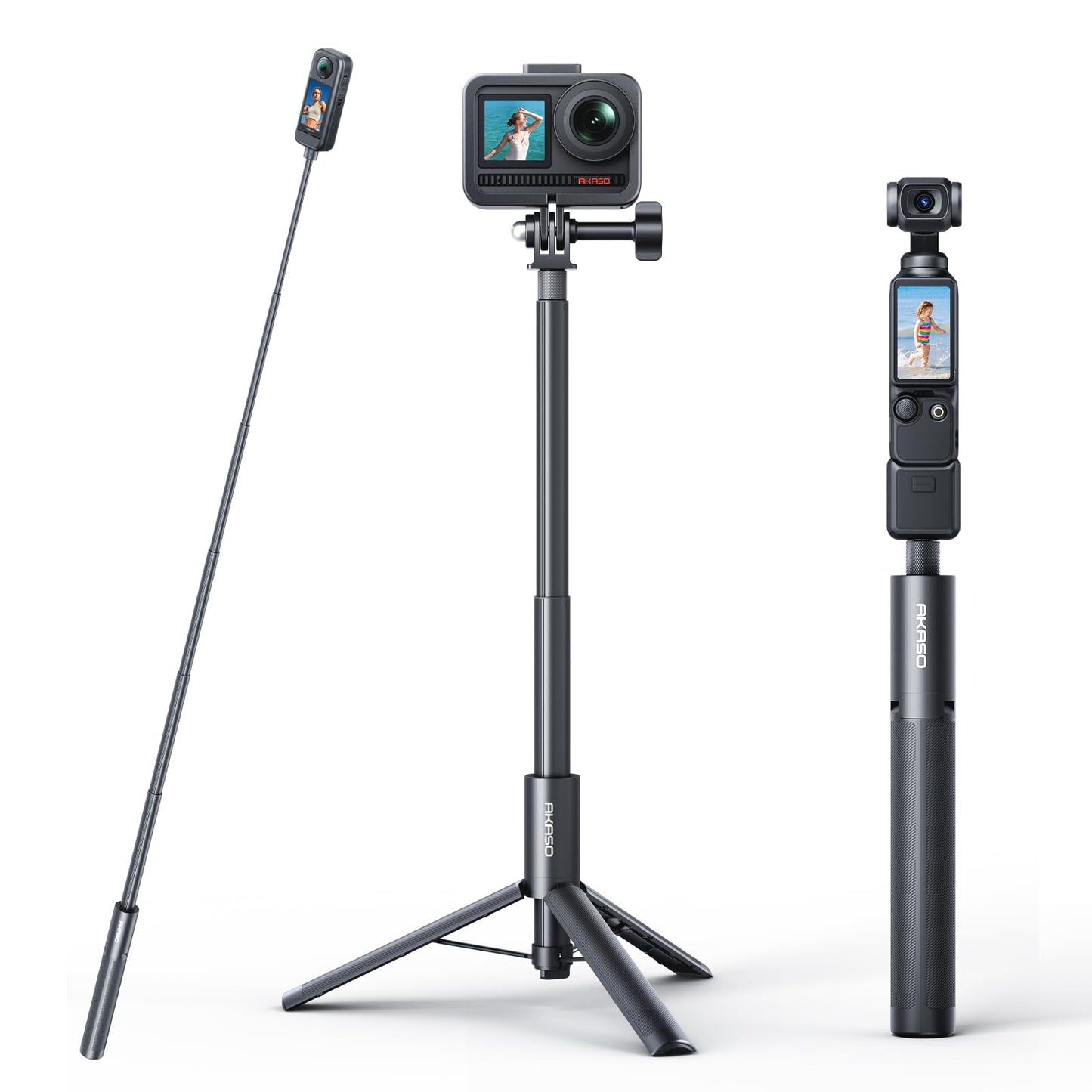 AKASO 47.2"/120cm Invisible Selfie Stick Tripod for Insta360 X5 X4 X3 Ace Pro, DJI Action Osmo 360 Pocket 3, GoPro Hero 13/12/11, AKASO