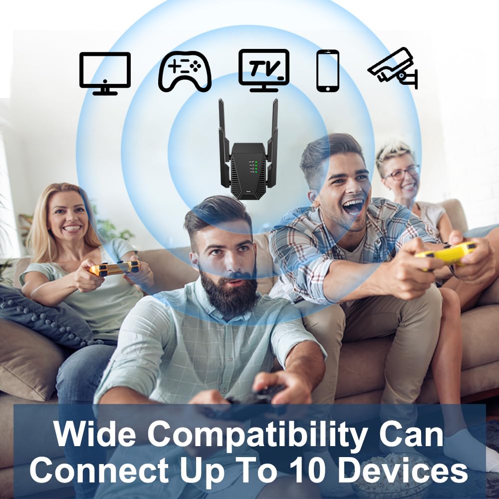Wiflyer Wireless WiFi Repeater, Wireless Signal Booster Range Up to 1007 Sq Ft and 10 Devices, Portable Repeater with Ethernet Port, 360° Coverage