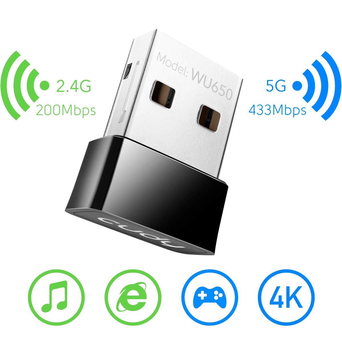 Cudy AC 650Mbps USB WiFi Adapter for PC, 5GHz/2.4GHz Wireless Dongle, WiFi, USB Wireless Adapter for Laptop - Nano Size, Compatible with Windows XP