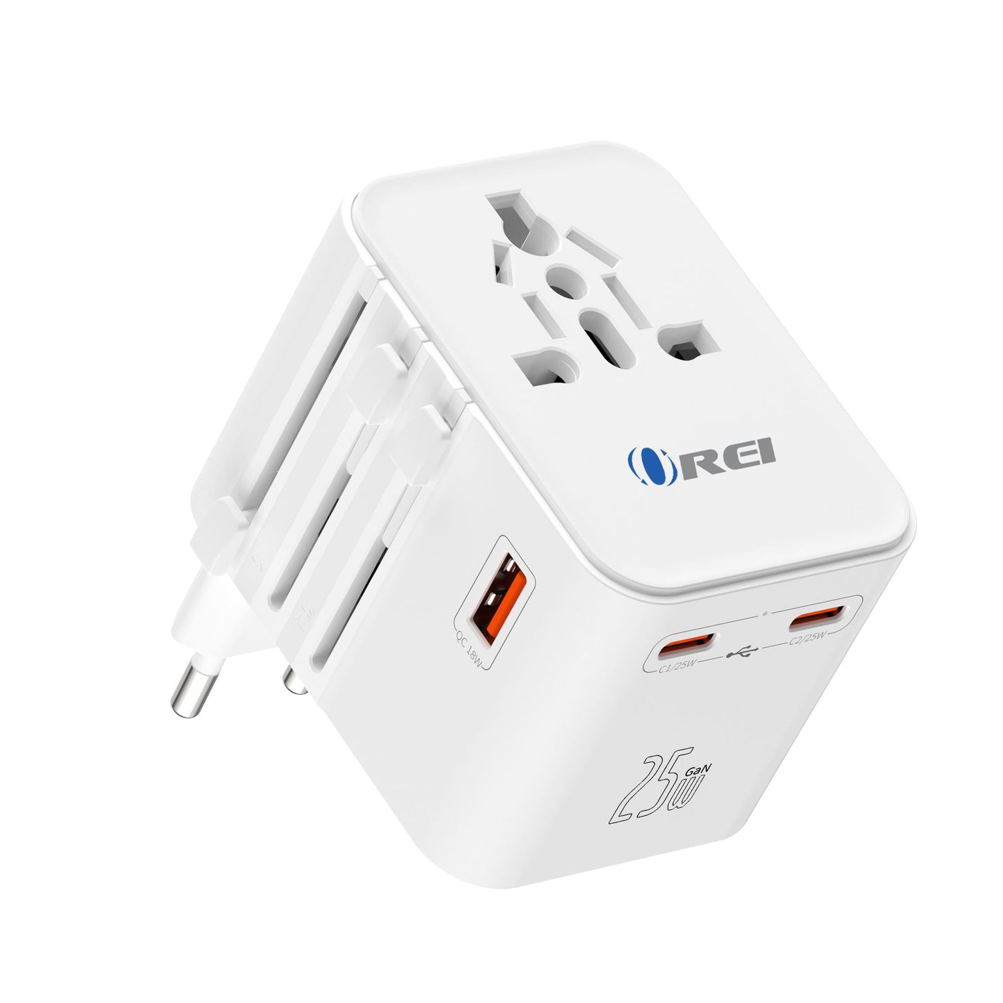 OREI World Travel Plug Adapter - 2 USB + 1 Universal Outlets - Slots for Europe, Asia, China, Japan, Africa - Perfect for Cell Phones, Tablets…