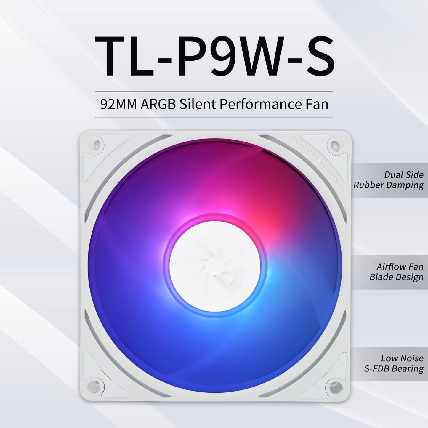 Thermalright TL-P9W-S CPU PWM Fan PC Case Fan, Quiet 4PIN PWM Computer 92mm Fan, Silent Cooler Fan PC, Desktop CPU Cooler Fan ARGB