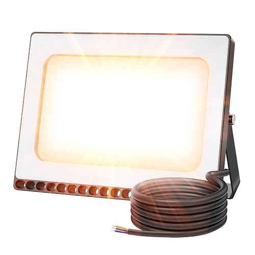 Viugreum 100W LED Flood Light Outdoor, 3000K Warm White 8000LM Super Bright Outdoor Security Light, IP67 Waterproof for Garage, Warehouse, Garden