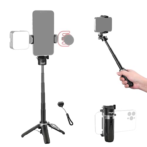 NEEWER Selfie Stick with Detachable Bluetooth Remote Shutter, Lightweight Foldable Travel Tripod for iPhone for YouTube/TikTok Vlogs Live Streaming