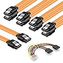 COCOMK SATA Cables III, SSD Data Cable 6.0 Gbps and SATA Power Splitter Cable 4 Pin to Dual 15 Pin Hard Drive Connection Cables Compatible with SATA