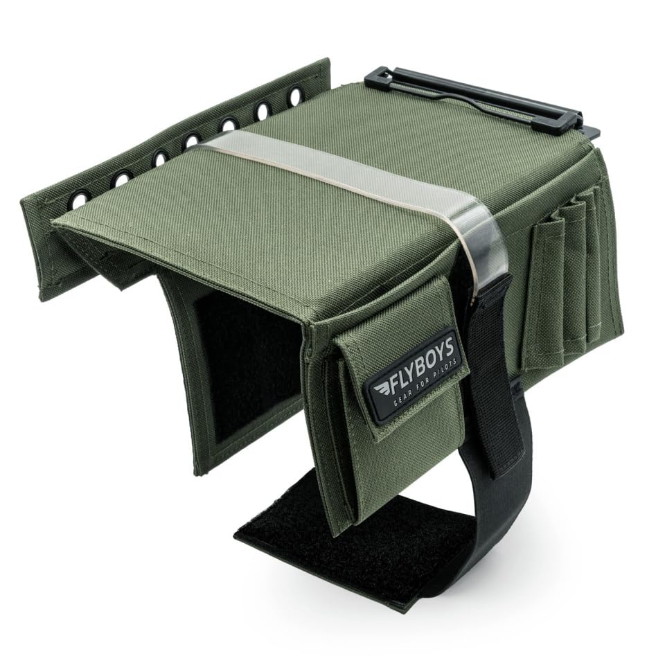 FlyBoys Classic Aviation Kneeboard, Pilot Leg Strap, Flex Clipboard, Green