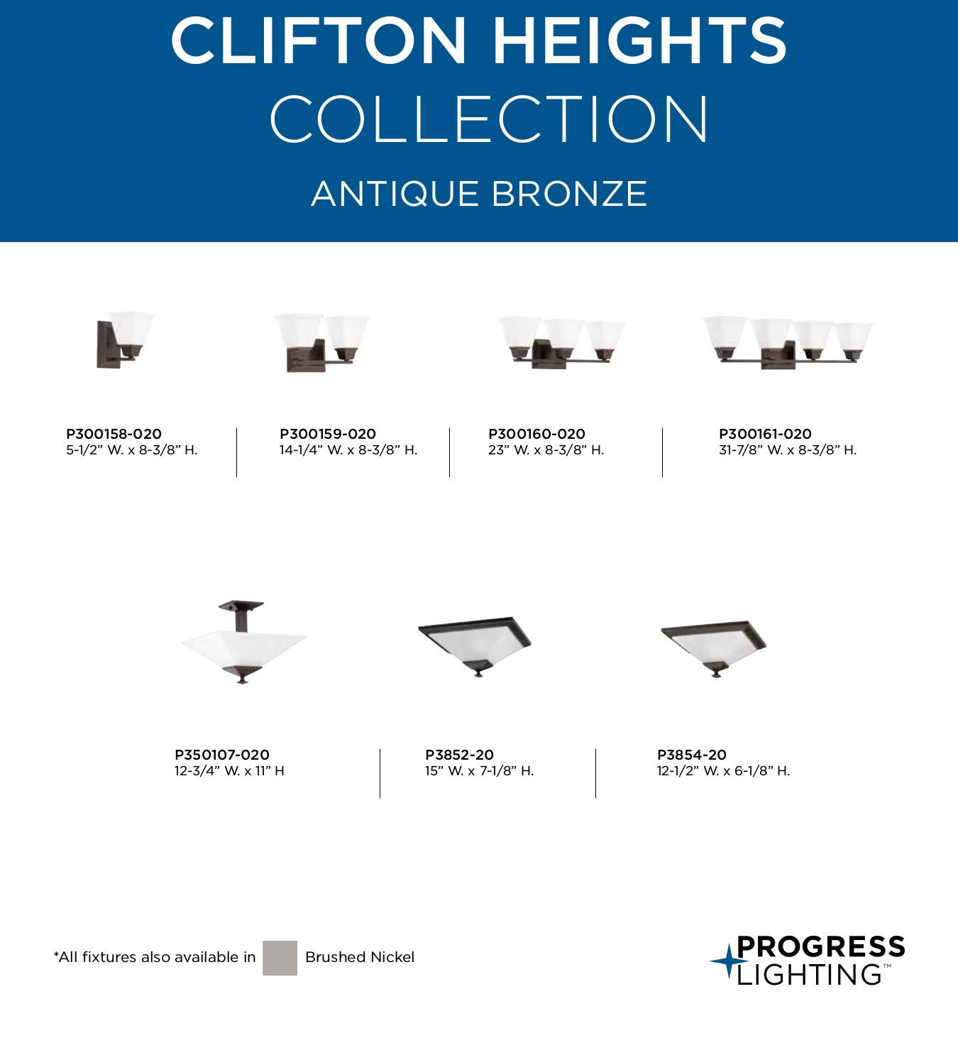 Progress Lighting Clifton Heights Collection 2-Light Etched Glass Craftsman Bath Vanity Light Antique Bronze, 8.38x14.25x14.25