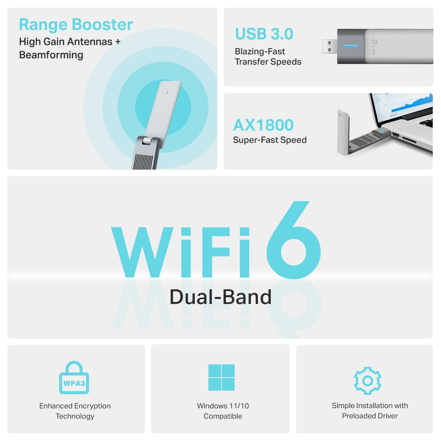 TP-Link AX1800 WiFi 6 USB Adapter for Desktop PC (Archer TX21UH) Wireless Network Adapter with 2.4GHz, 5GHz, MU-MIMO, OFDMA, High Gain Dual Band 5dBi