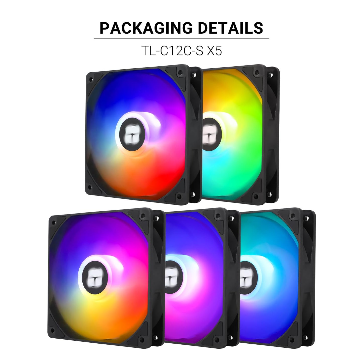 Thermalrlght 5 Pack TL-C12C-S CPU Fan 120mm ARGB Case Cooler Fan, 4pin PWM Silent Computer Fan with S-FDB Bearing Included, up to 1550RPM Cooling