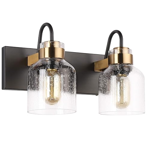 PRESDE 2 Light Bathroom Vanity Fixtures Black and Gold Farmhouse Bathroom Lights Fixture Over Mirror Bath Wall Sconce Lighting