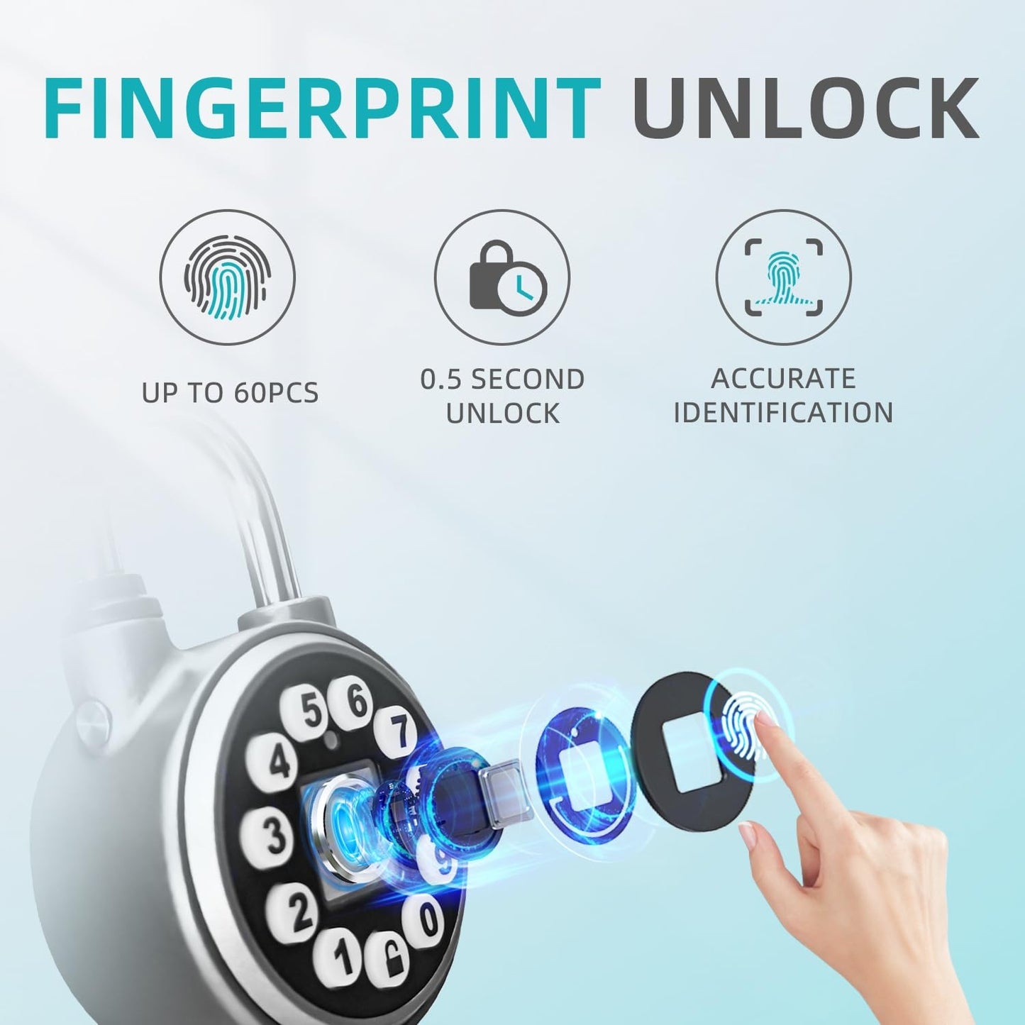 SFW Fingerprint & Bluetooth Smart Padlock – Water Resistant with Code & Mobile App, for Gyms, Bikes, Luggage, Lockers & Schools (Silver)