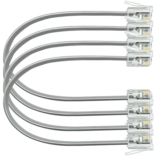 NECABLES 4Pack 6 Inch Short Telephone Cord Phone Cable Wall Phone Cord for Landline RJ11 6P4C Male to Male