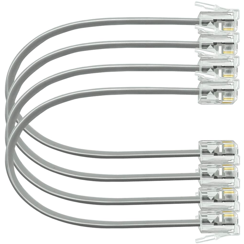 NECABLES 4Pack 6 Inch Short Telephone Cord Phone Cable Wall Phone Cord for Landline RJ11 6P4C Male to Male