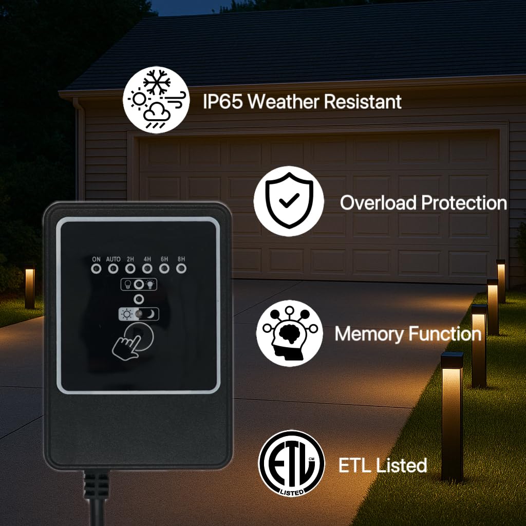 Wohenhao 100W Low Voltage Landscape Transformer, 100-240V AC to 12V DC Transformer with Timer and Photocell, Dusk to Dawn and 2/4/6/8H Countdown Timer