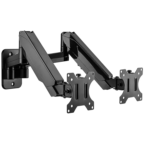 UPGRAVITY Dual Monitor Wall Mount, Double Monitor Wall Stand for Two 17-32 inch Flat Computer Screens, Height Adjustable Gas Spring Mounted Bracket