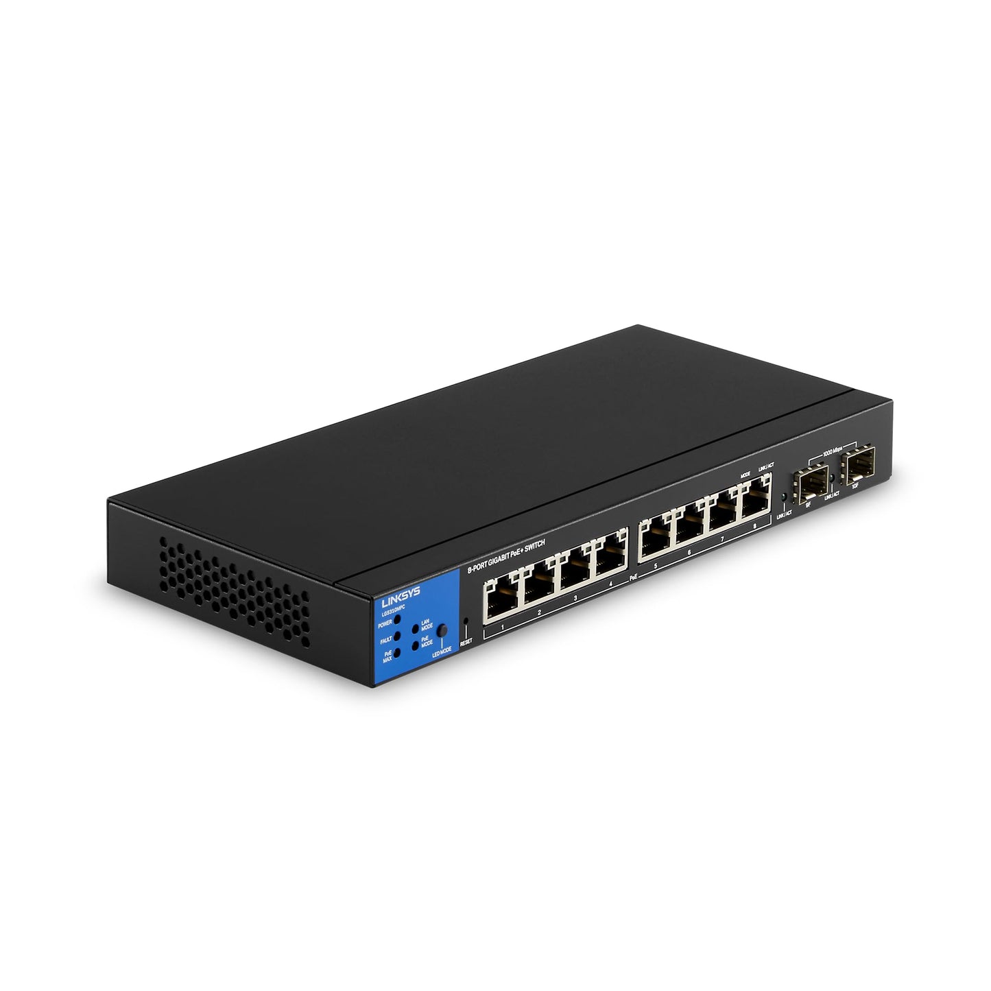 Linksys LGS310MPC 8 Port Gigabit Network PoE+ Switch @ 110W with 2 Uplink Gigabit SFP Slots - Advanced Security, QoS, Static Routing, VLAN, IGMP