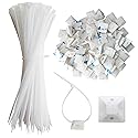 340 Pcs Self Adhesive Cable Zip Tie Mounts Set | 170 Pcs Cable Tie Mounting Base,3/4" | 170 Pcs Zip Ties,8" | White,Cable Clip,Wire Management