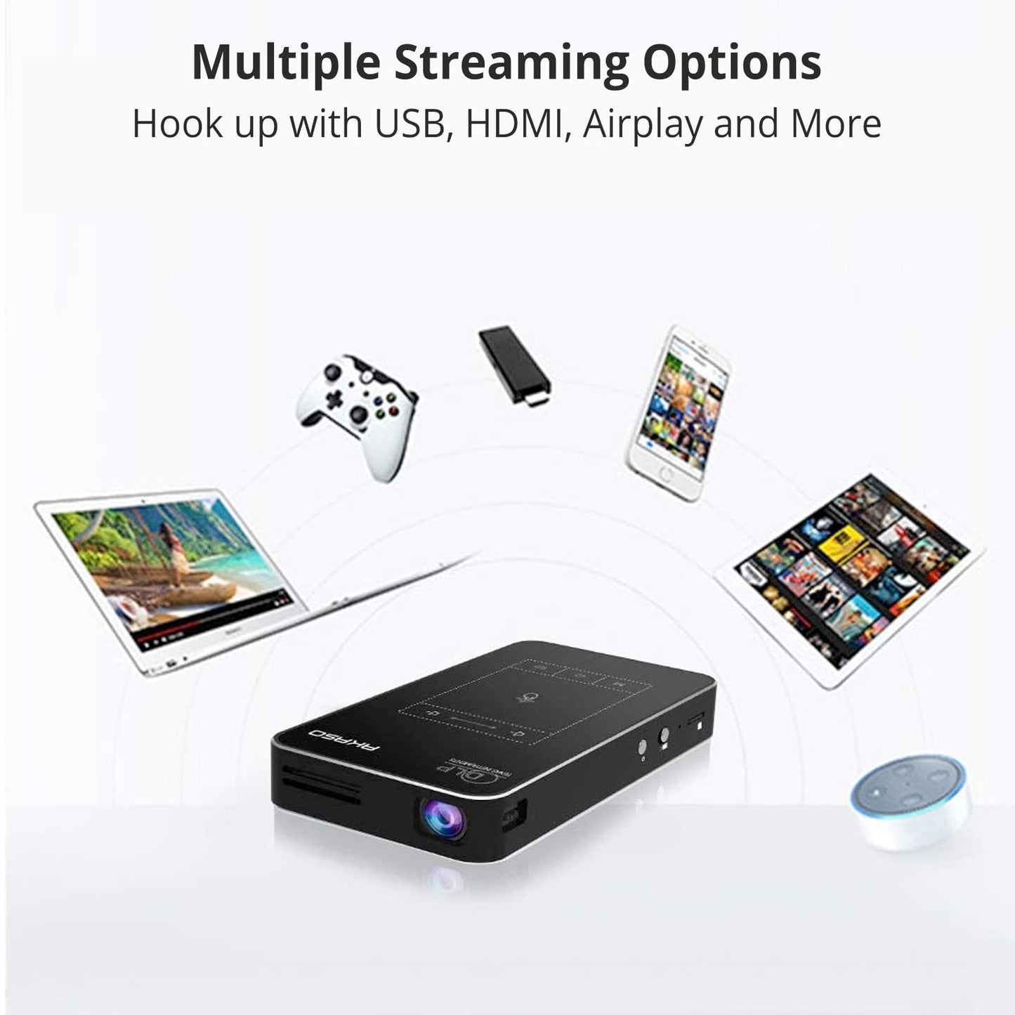 AKASO WT50 Mini Projector with WiFi and Bluetooth, 1080P DLP Portable Movie Projector Home and Outdoor, Built-in Battery & Android System, Cookie