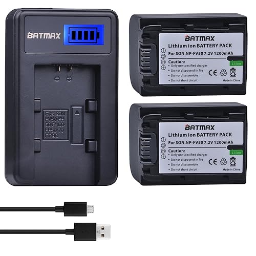 Batmax 2 Packs Battery + LCD Charger for Sony NP-FV30,NP-FV40,NP-FV50 Batteries;Sony FDR-AX53 HDR-CX230 HDR-CX220 CX330 CX380 CX455 CX900 CX430V TD30V