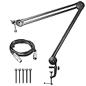 AxcessAbles Large Heavy Duty Desk Mounted Microphone Boom Stand with 3.3ft Extension and 6ft XLR Cable | 5LB Capacity | Podcast Boom for Large