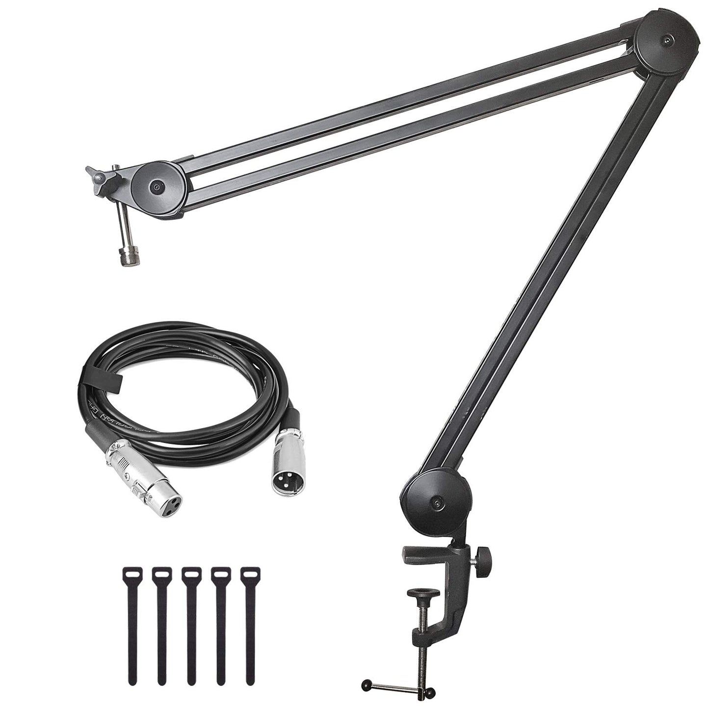 AxcessAbles Large Heavy Duty Desk Mounted Microphone Boom Stand with 3.3ft Extension and 6ft XLR Cable | 5LB Capacity | Podcast Boom for Large