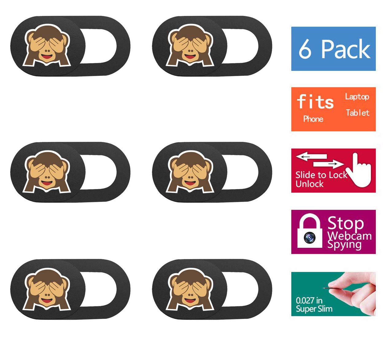 SIREG Webcam Cover Slide Ultra Thin - Cute Monkey Web Camera Cover fits Laptop,Tablet, Computer, Smartphone,Protect Your Privacy and Security,Strong