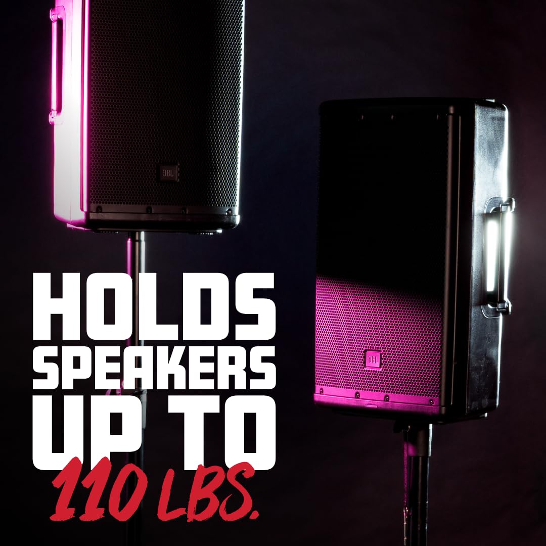 Rok-It Heavy Duty Speaker Stand Set and Carry Bag with Tripod Base and Height Adjustable from 47" to 70", 110lb Weight Capacity - 2 Stands
