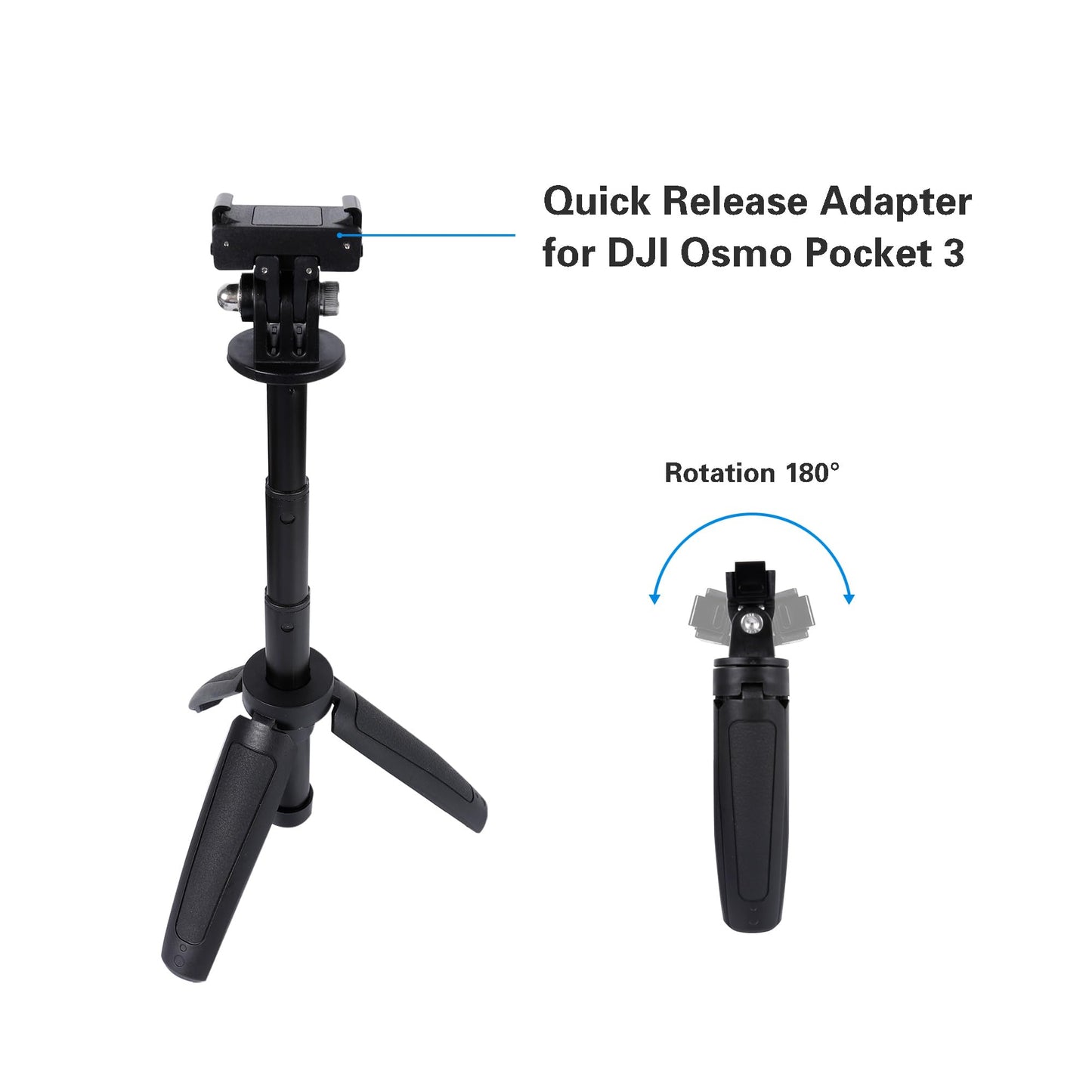 10" Osmo Pocket 3 Quick Release Selfie Stick Tripod Mount, Lightweight Aluminum Alloy Vlog Handle Grip for DJI Osmo Pocket 3, Compact Stabilizer