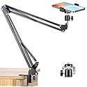 YIYANT Overhead Tripod Mount for Camera Webcam Ring Light, Over Head Articulating Arm with Phone Holder and Ball Head, Desktop Suspension Scissor