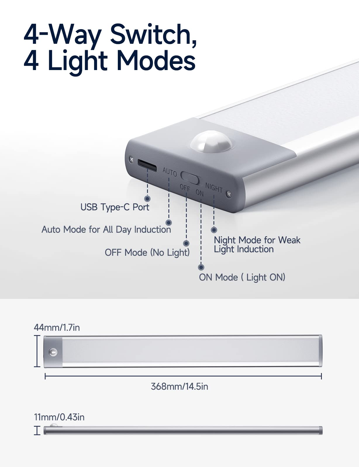 Under Cabinet Lights, Rechargeable Battery Operated Lighting, Wireless Motion Sensor Light Indoor,4 Modes Night Light, Stick-On Magnetic Closet Lights