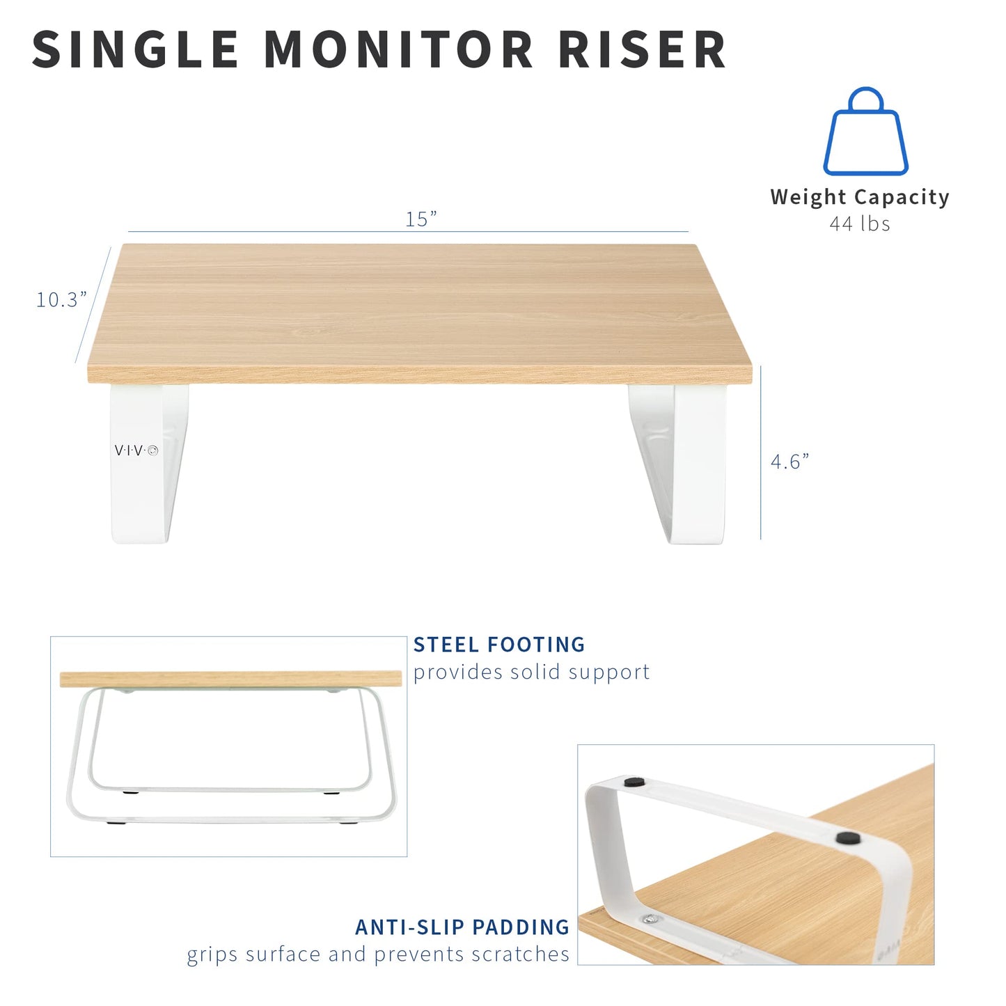 VIVO 15 inch Monitor Stand, Wood and Steel Desktop Riser, Screen, Keyboard, Laptop, Small TV Ergonomic Desk and Tabletop Organizer, Light Wood