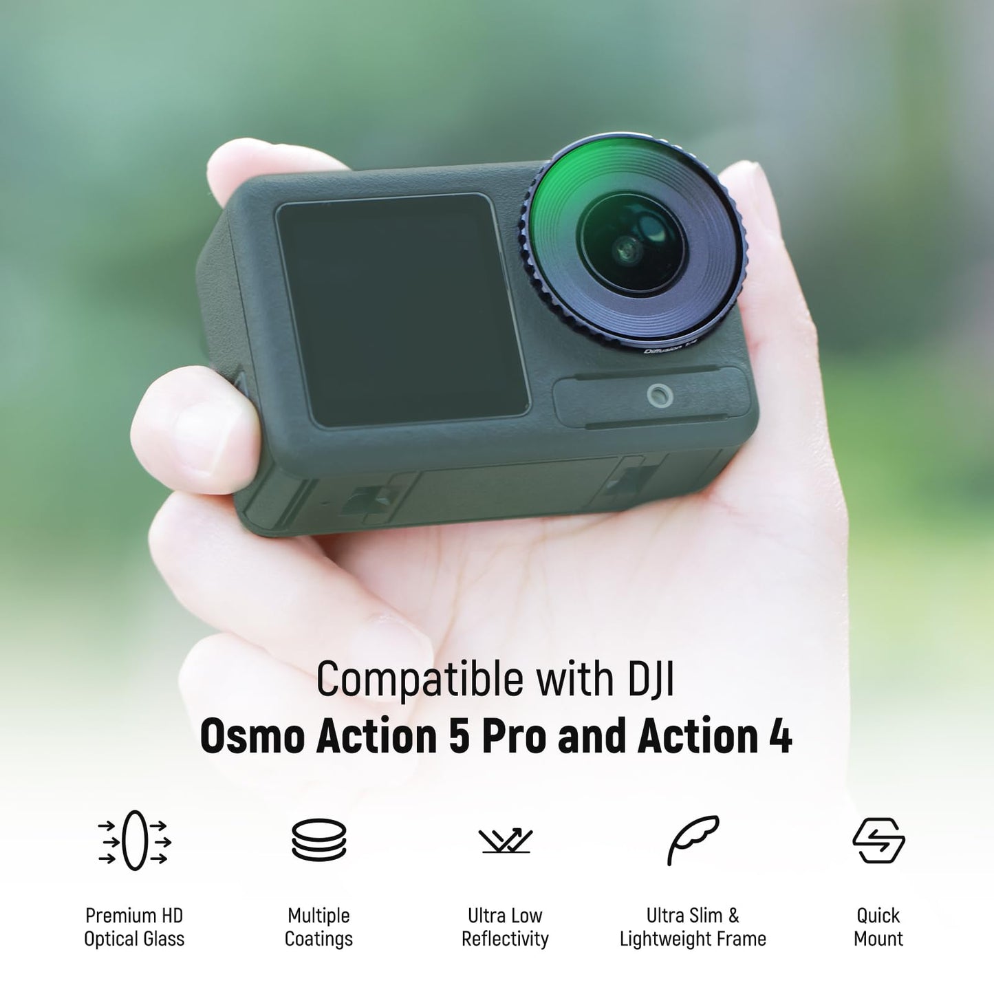 NEEWER ND Filter Kit Compatible with DJI Osmo Action 5 Pro/4, Variable ND8-32 (3-5 Stops) + CPL + Black Diffusion 1/4 Screw On Filter Multicoated HD