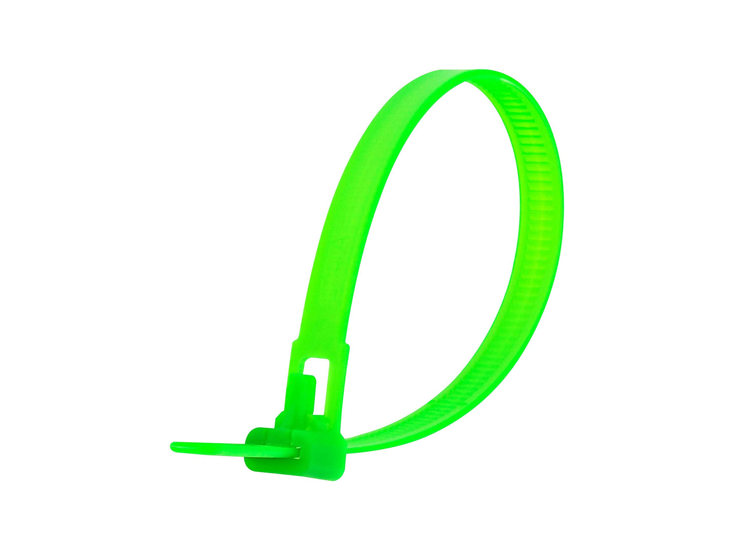 8 Inch Fluorescent Green Standard Releasable Cable Tie - 100 Pack